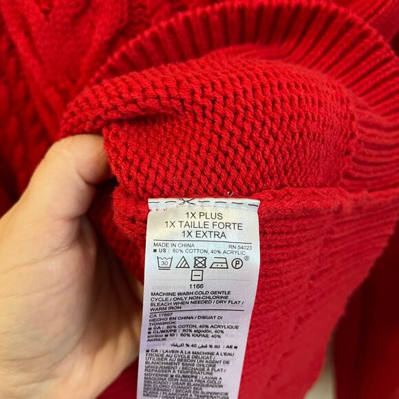 Old Navy Red Cable Knit Sweater Plus Size 1X Long Sleeve Pullover NWT - Picture 8 of 9